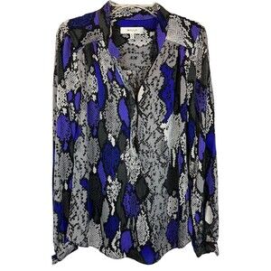 Milly Silk Partial Hook Front Closure Shirt Blouse  Women's Size 0  Purple Snake
